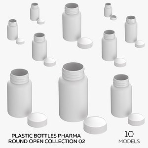 3D Plastic Bottles Pharma Round Open Collection 02 - 10 models