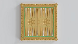 3D Golden Backgammon Game Board with Gems