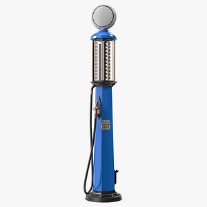 3D Old Gas Station Blue with Manual Fuel Pump
