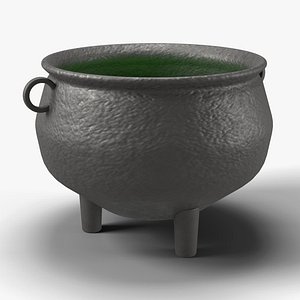 Witch Cauldron with Bubbling Green Potion - Cast Iron Halloween Prop