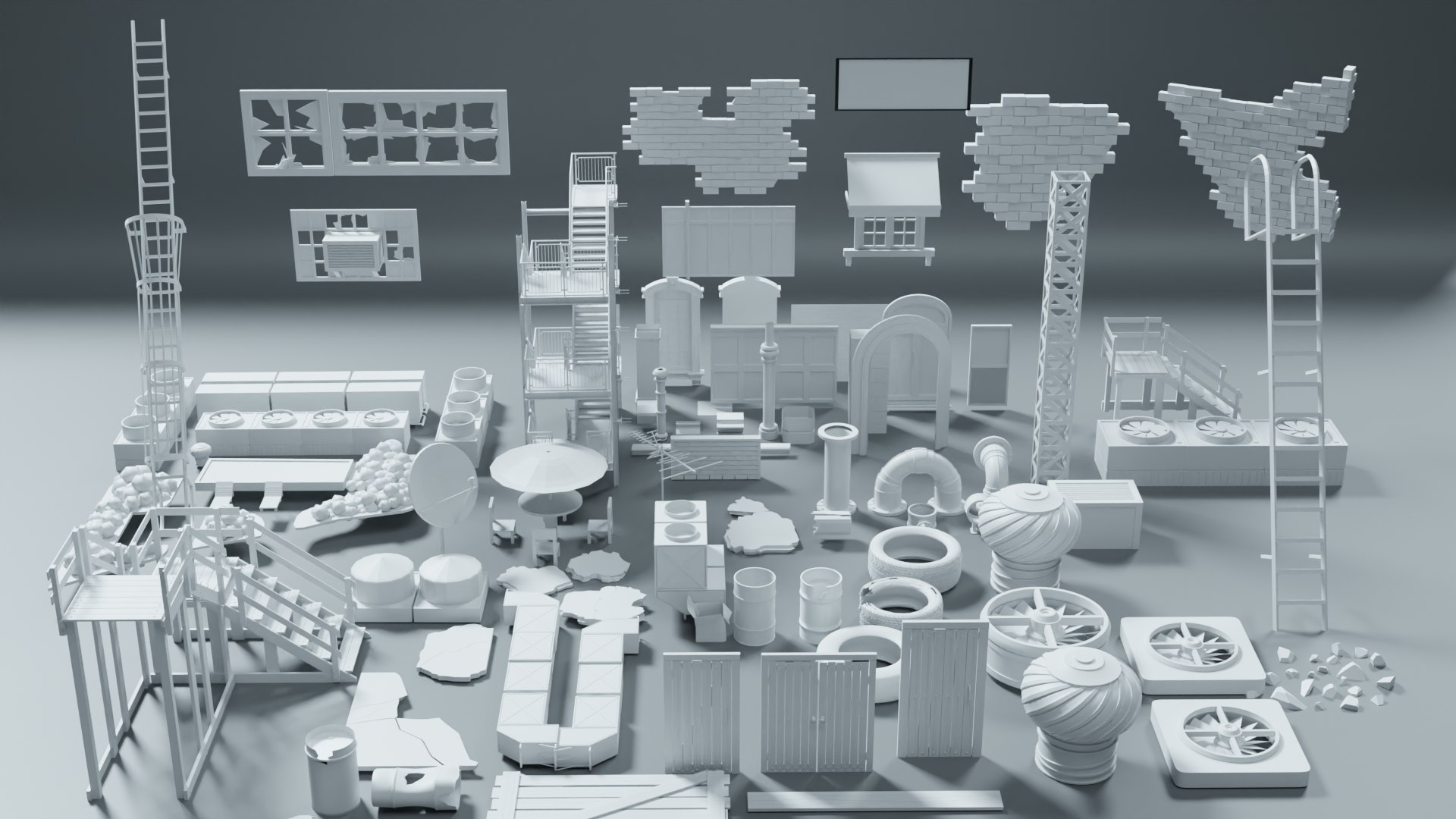 100 Roof Top And Exterior Modular Kitbash 3D - TurboSquid 2144476