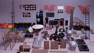 100 Roof Top and Exterior Modular Kitbash 3D