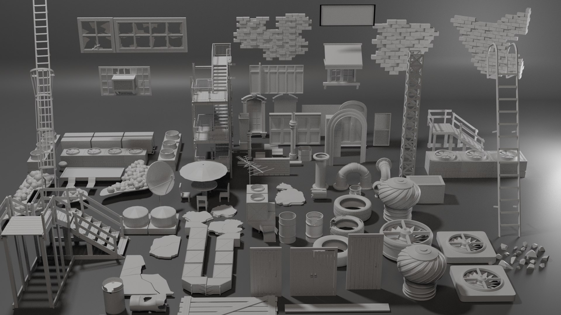 100 Roof Top And Exterior Modular Kitbash 3D - TurboSquid 2144476