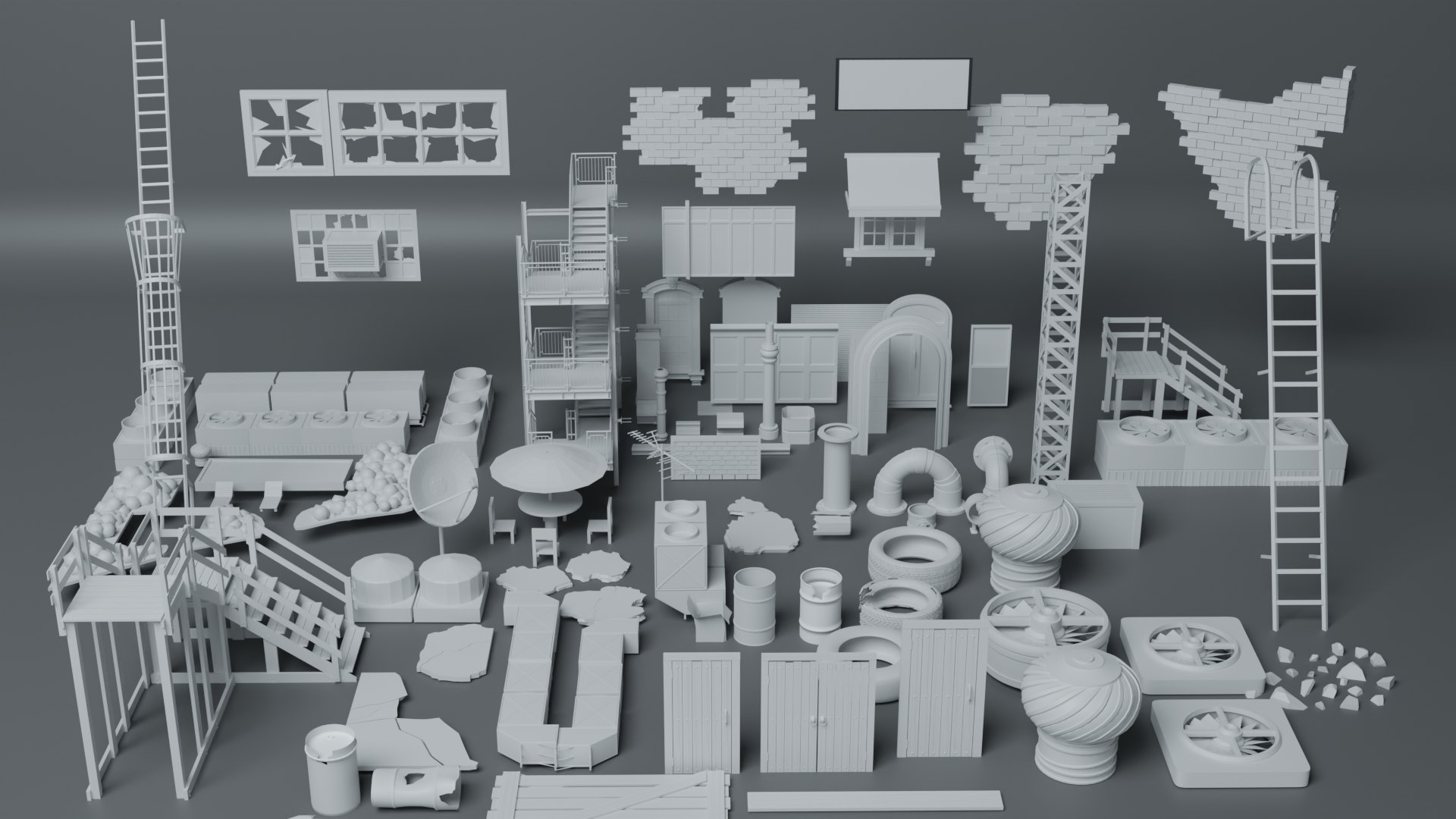 100 Roof Top And Exterior Modular Kitbash 3D - TurboSquid 2144476