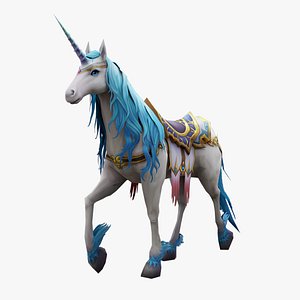 3D model Animated Low-poly Unicorn with saddle