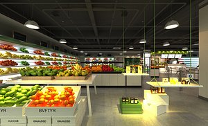 Supermarket convenience store store mall mart kiosk shelf container fruit store 3D model