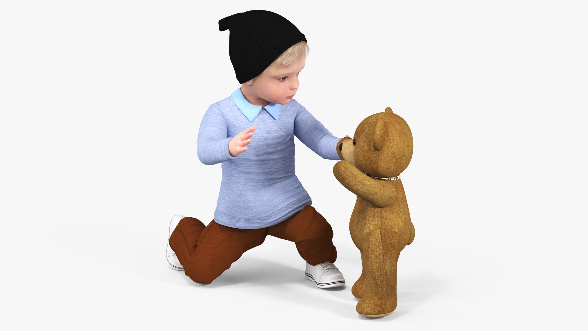 Kid and Stuffed Teddy Bear 3D model preview