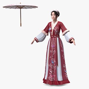 Chinese Woman in Traditional Clothes A-pose