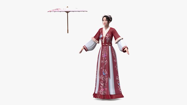 modelo 3d Mujer china en ropa tradicional A-pose - TurboSquid 2022372