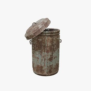 Rust Metal Dustbin Vintage Trash Can model