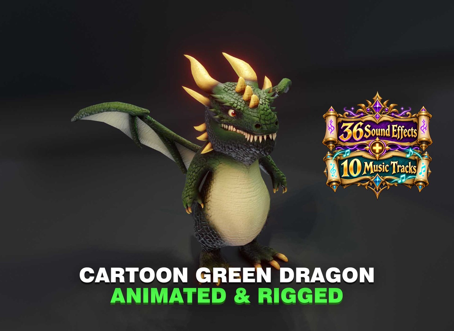 Cartoon Green Dragon Animated 3D Model With Music Sound Effects 3D ...