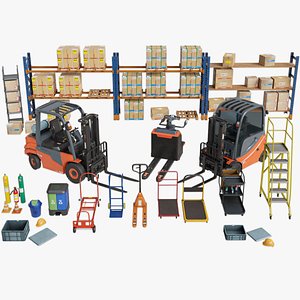 Cargo Pallets and Forklift Trucks Collection1 3D model