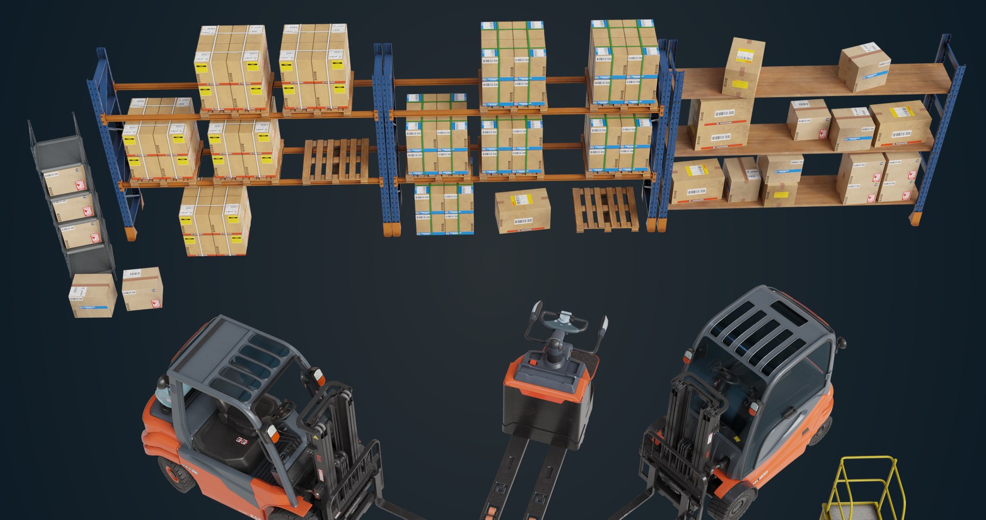 Cargo Pallets and Forklift Trucks Collection1 3D model https://p.turbosquid.com/ts-thumb/3p/90nfQb/hP/forkliftpallets5/jpg/1745025896/1920x1080/fit_q87/a6629ca552574ed20cc4d5debc75d82af1fc3600/forkliftpallets5.jpg