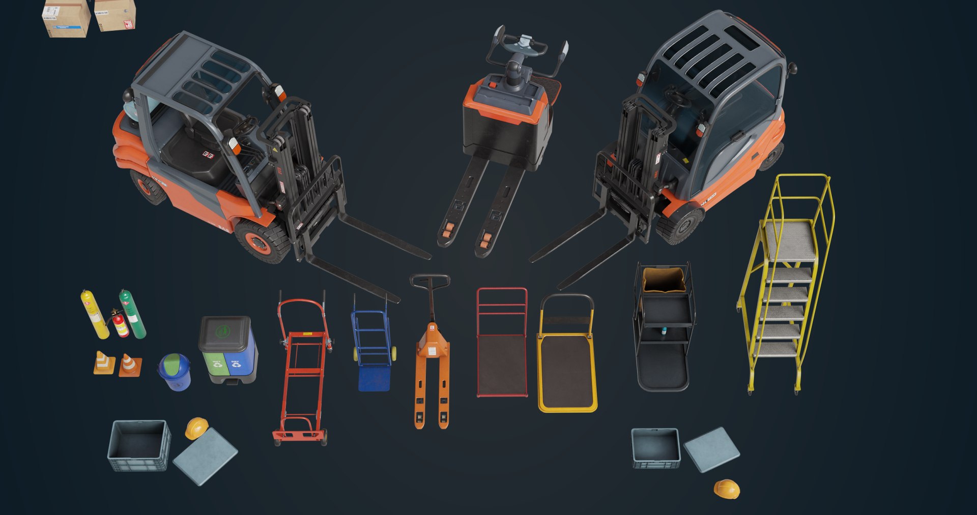 Cargo Pallets and Forklift Trucks Collection1 3D model https://p.turbosquid.com/ts-thumb/3p/90nfQb/yN/forkliftpallets4/jpg/1745025893/1920x1080/fit_q87/e5d8937cc47f4141bda3599d43c445abe1ddb058/forkliftpallets4.jpg