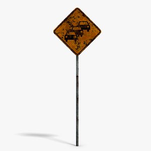 3D Damaged Traffic Jam Sign model