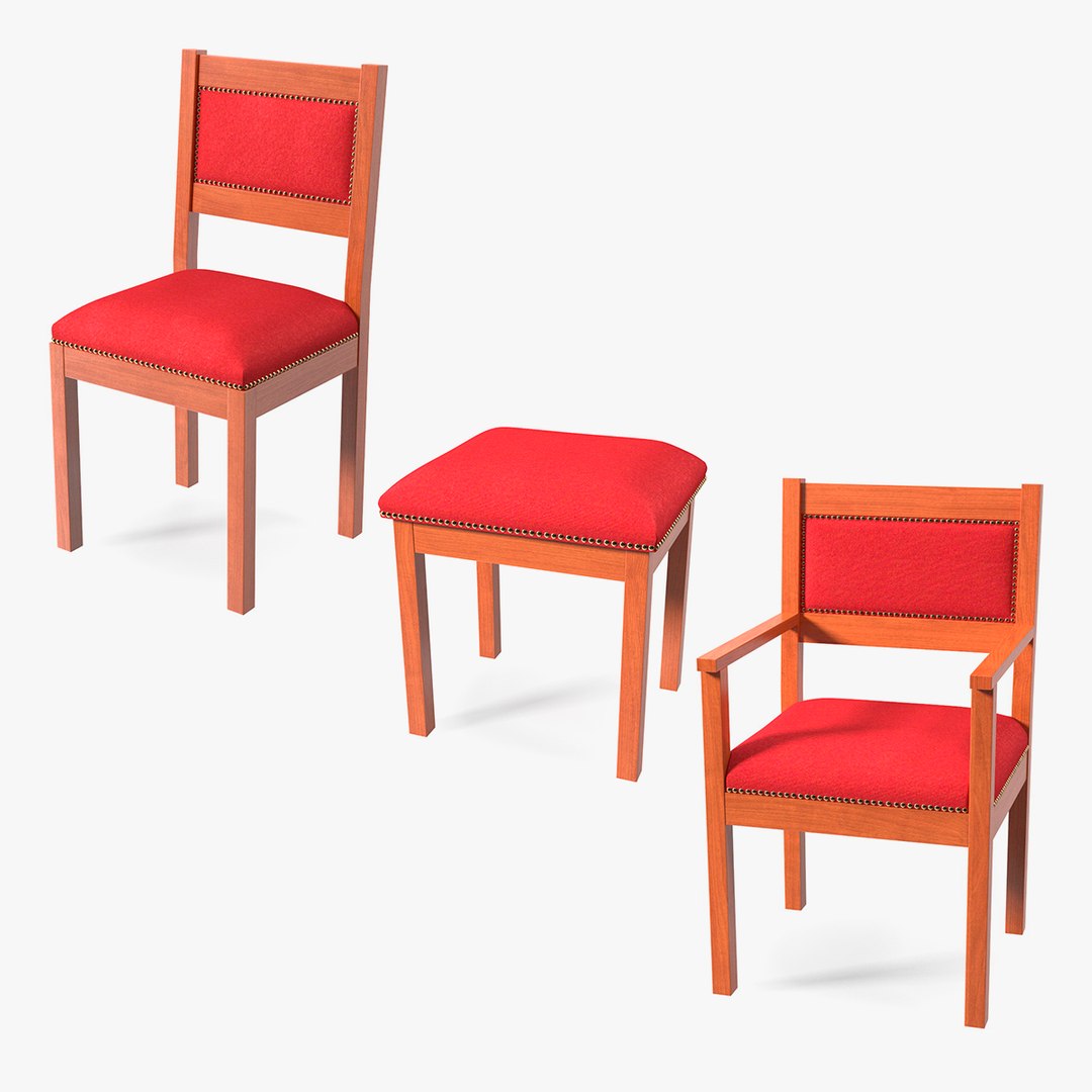 Church Wooden Chairs Collection 3D model preview