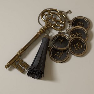Skeleton Key with leather tassel keyring and fobs