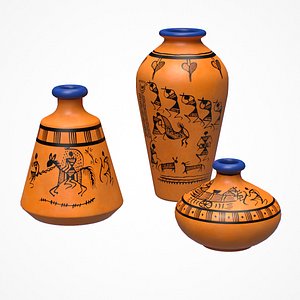 Warli Terracotta Vases orange painted model