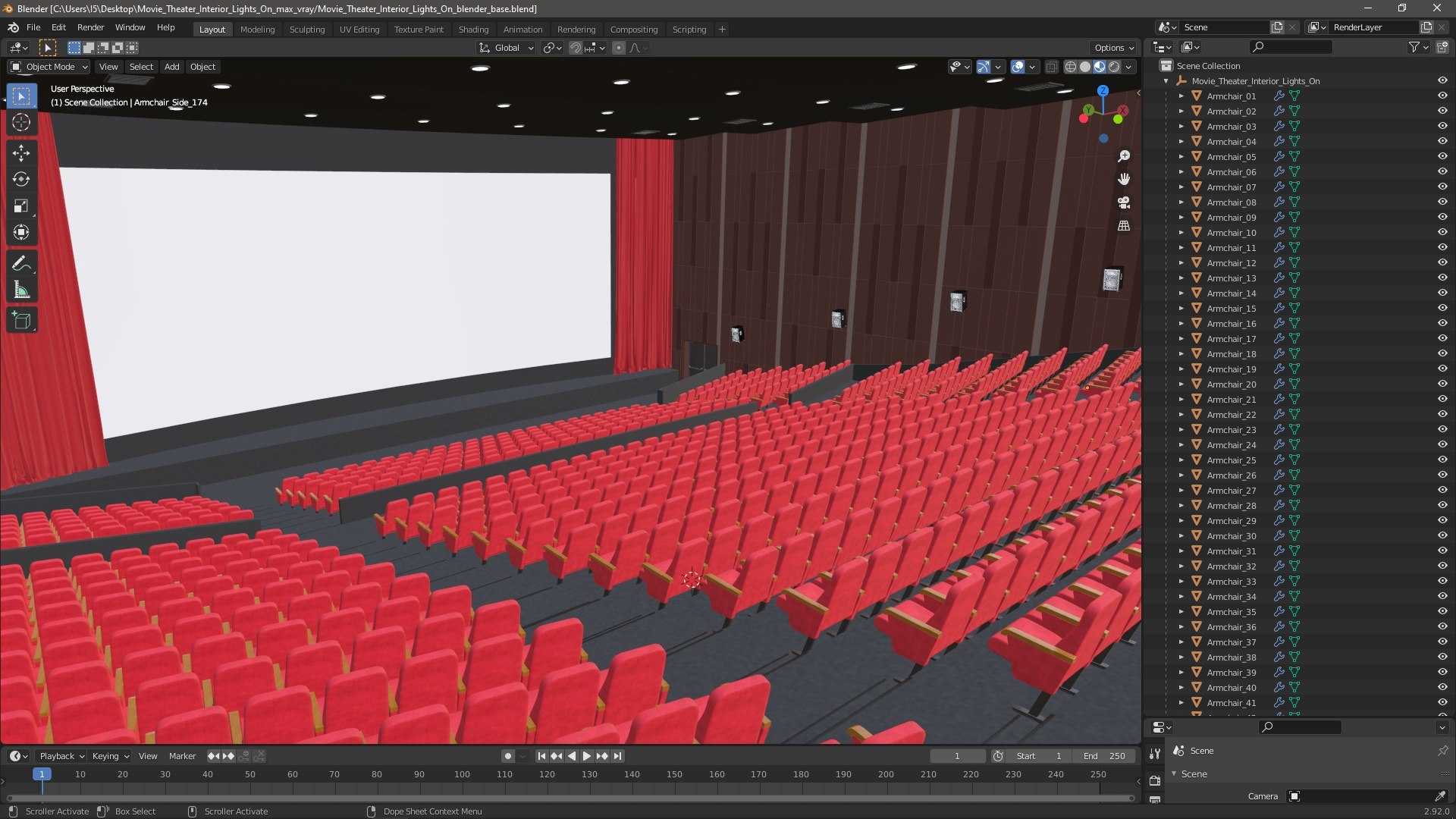 3D Movie Theater Interior Lights On - TurboSquid 2217537