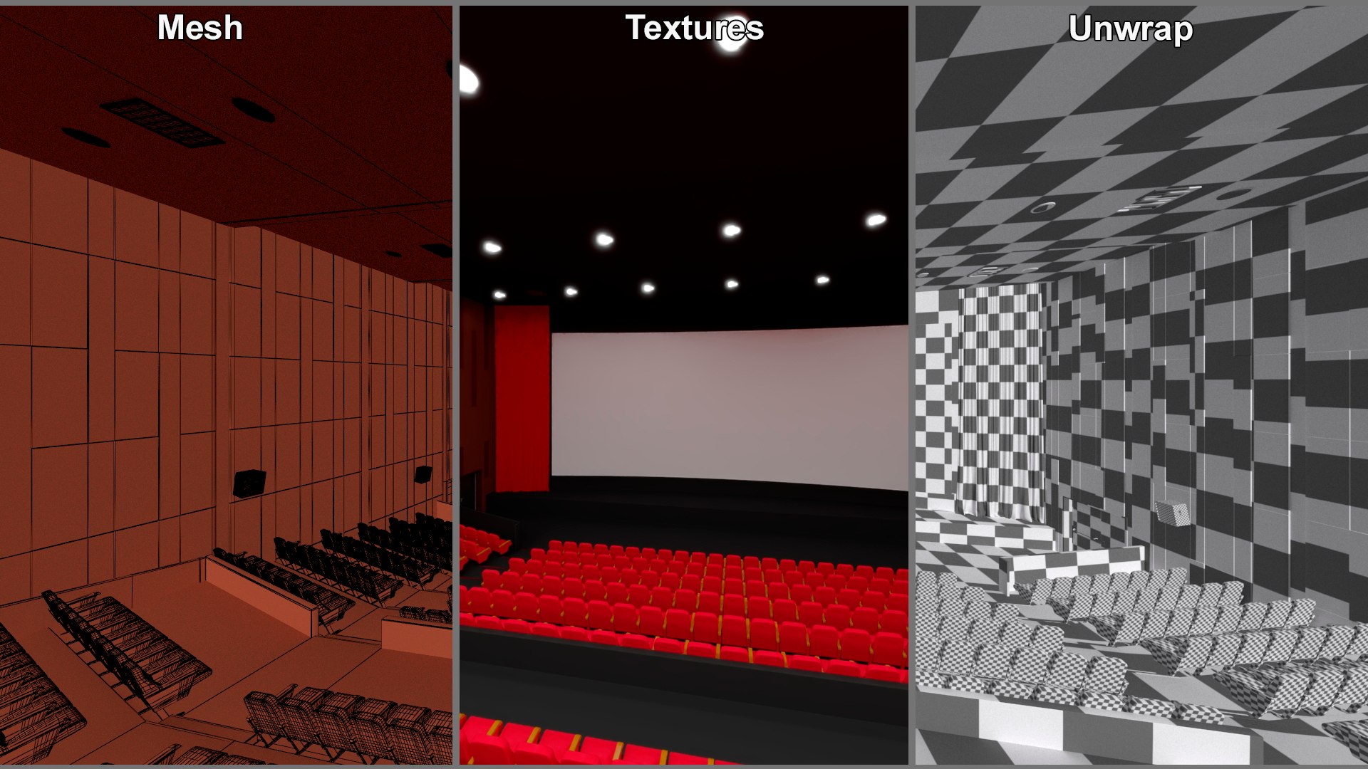 3D Movie Theater Interior Lights On - TurboSquid 2217537