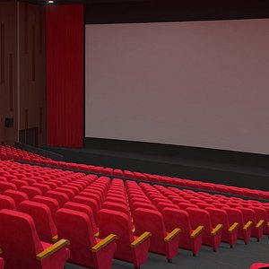 3D Movie Theater Interior Lights On
