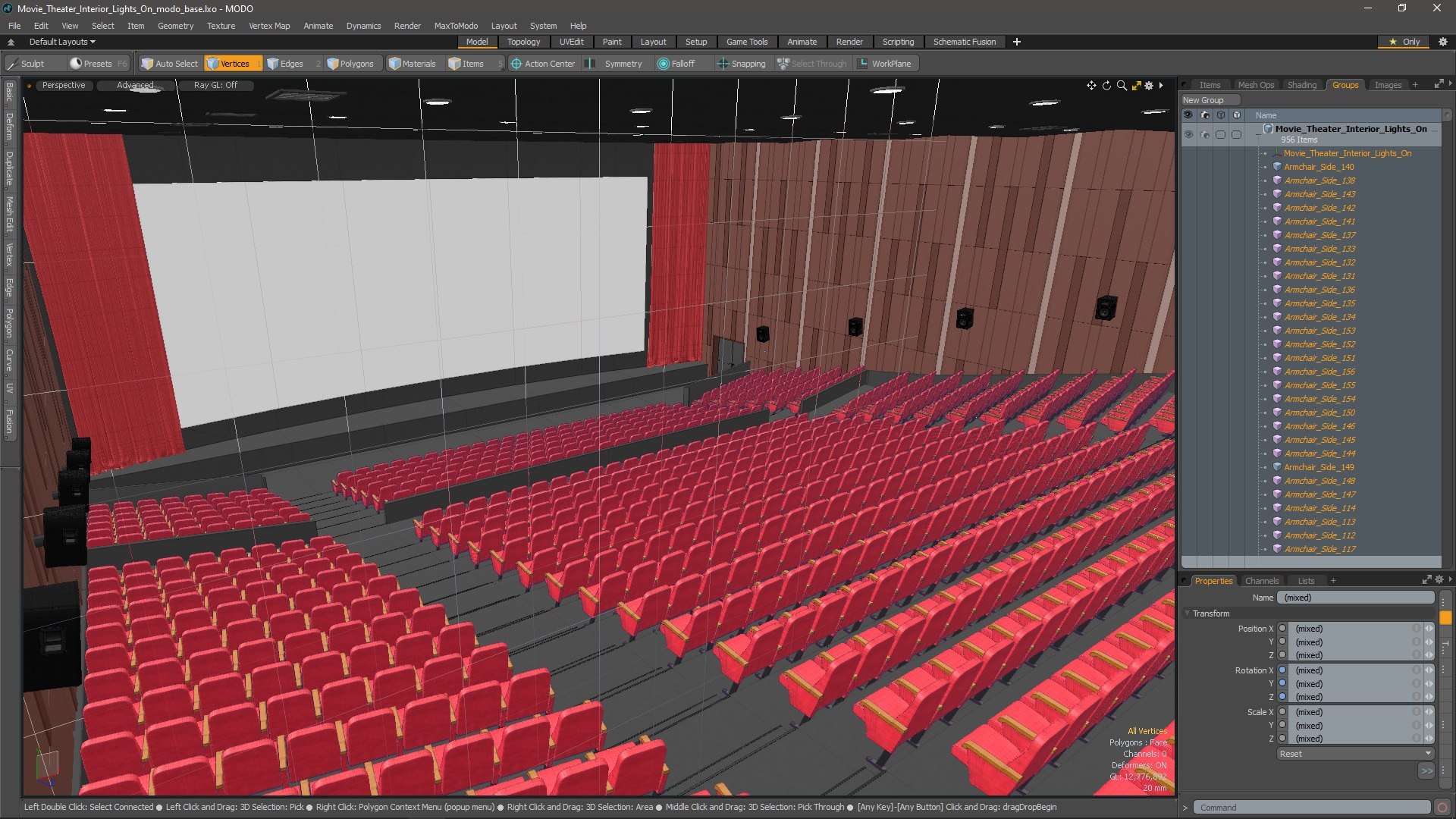 3D Movie Theater Interior Lights On - TurboSquid 2217537