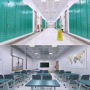 Classroom and School Hallway