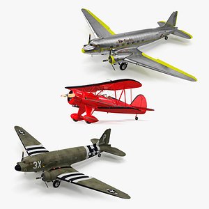 Vintage American Aircrafts Rigged for Maya Collection 3D model