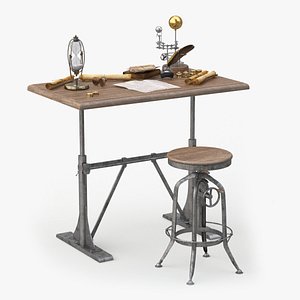 Vintage Desk with Old Stuff and Stool