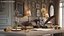 Vintage Desk with Old Stuff and Stool