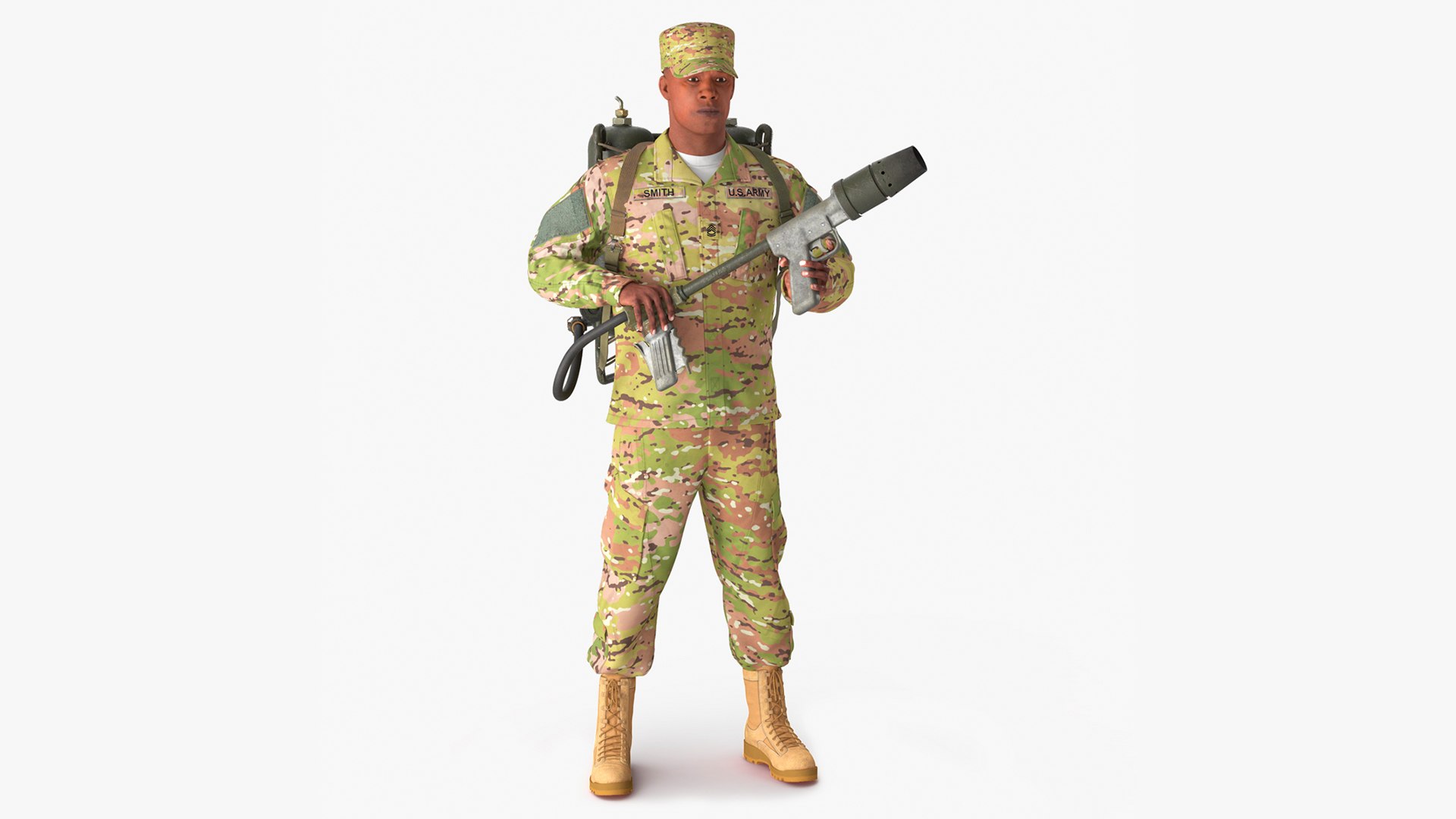 Soldier with M2 Flamethrower Backpack 3D model preview