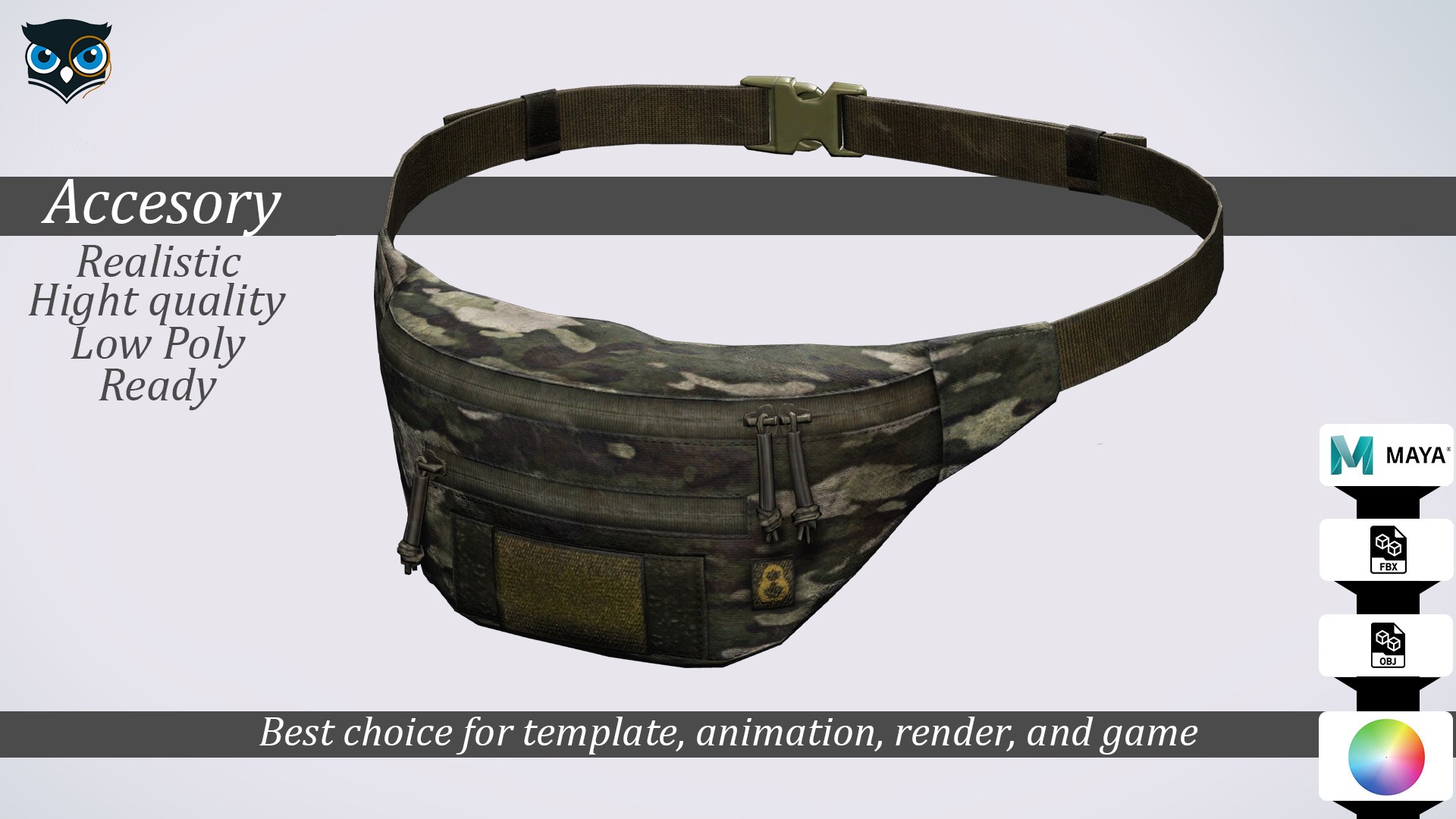 3D model Tactical Camo Waist Pack - Game Ready Asset https://p.turbosquid.com/ts-thumb/3r/sLjYMg/aH/arttemp/png/1750774145/1920x1080/fit_q87/1debca62551748080b0130600f01bc9af60368d1/arttemp.jpg