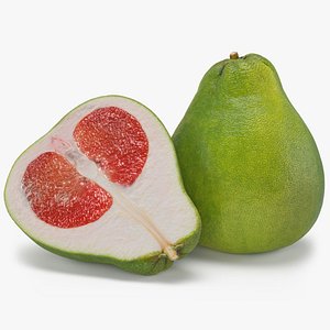 3D Whole and Half Cut Red Pomelo