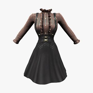 Steampunk Dress Suspenders with Frilled Blouse 3D