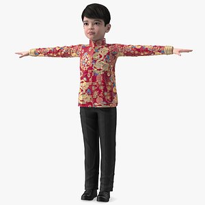 Chinese Boy Traditional Tang Jacket T-pose 3D model