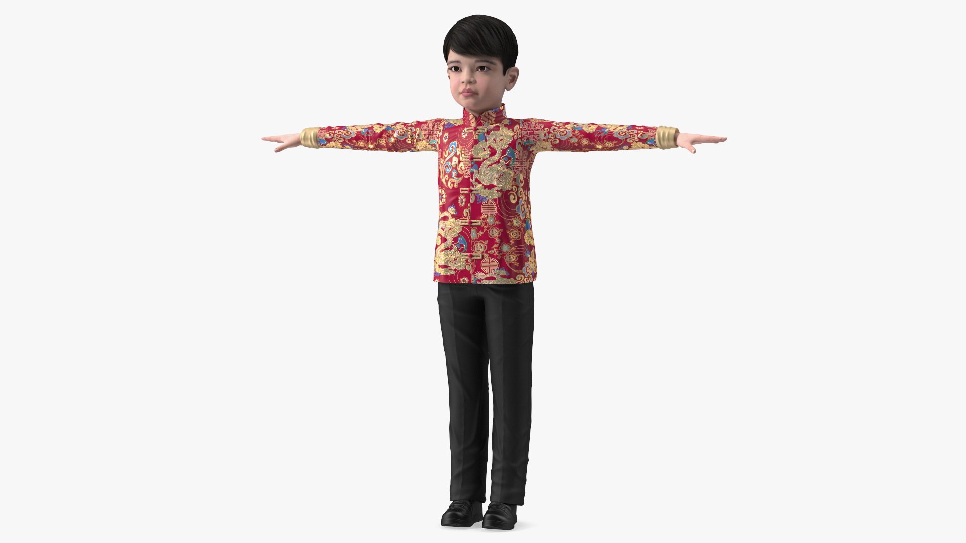 Chinese Boy Traditional Tang Jacket T-pose 3D model preview