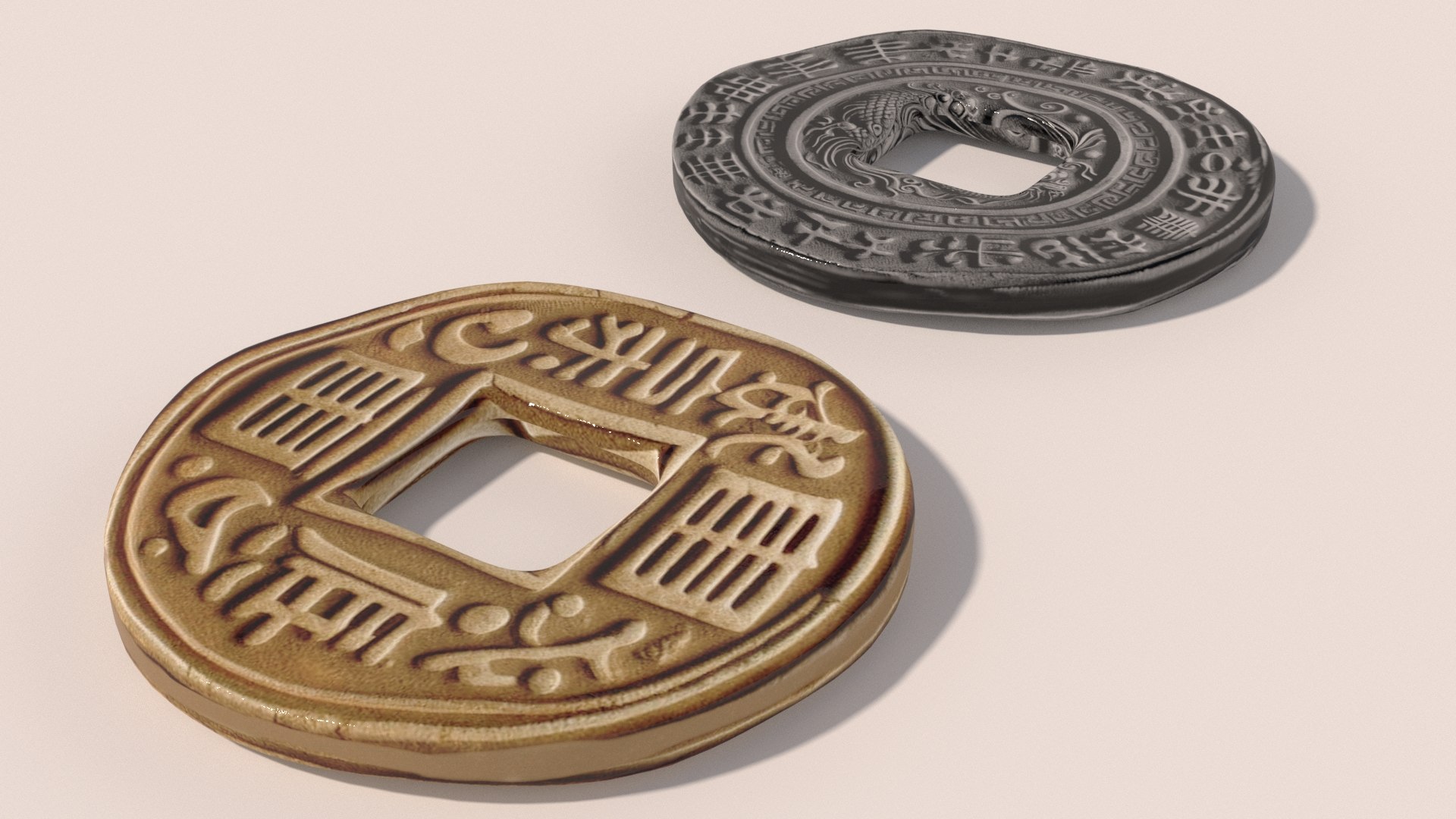 Chinese Ancient Coins Gold Silver Model - TurboSquid 2329495