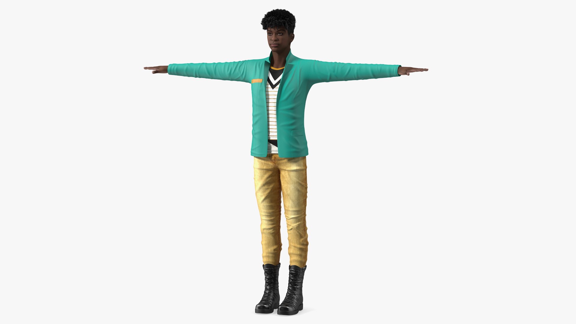 Dark Skin Teenager Fashionable Style T Pose 3D model preview