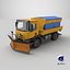 Aged Snow Plow Truck 3D Model - Winter Service Vehicle with Plow and Salt Spreader
