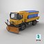 Aged Snow Plow Truck 3D Model - Winter Service Vehicle with Plow and Salt Spreader