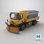 Aged Snow Plow Truck 3D Model - Winter Service Vehicle with Plow and Salt Spreader