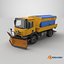Aged Snow Plow Truck 3D Model - Winter Service Vehicle with Plow and Salt Spreader