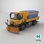 Aged Snow Plow Truck 3D Model - Winter Service Vehicle with Plow and Salt Spreader