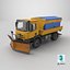 Aged Snow Plow Truck 3D Model - Winter Service Vehicle with Plow and Salt Spreader