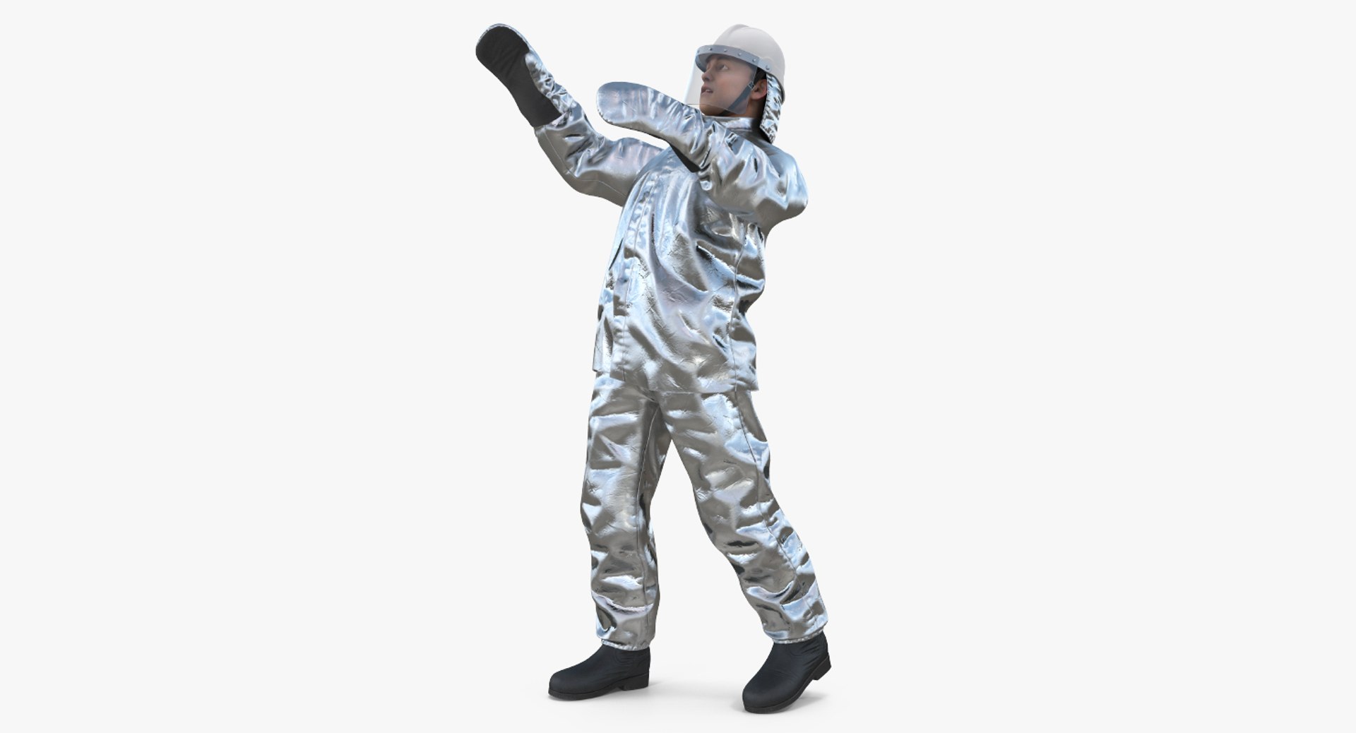 Firefighter Wearing Aluminized Fire Proximity Suit Rigged 3D Model 3D model preview
