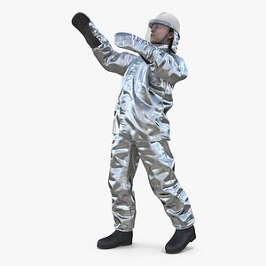 Firefighter Wearing Aluminized Fire Proximity Suit Rigged 3D Model