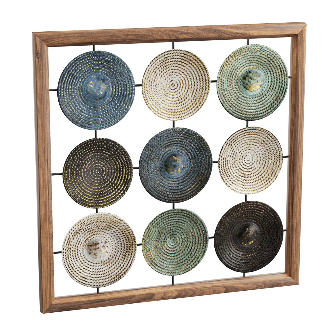 3D Wood Frame and Metal Plates Wall Decor model TurboSquid 1998802