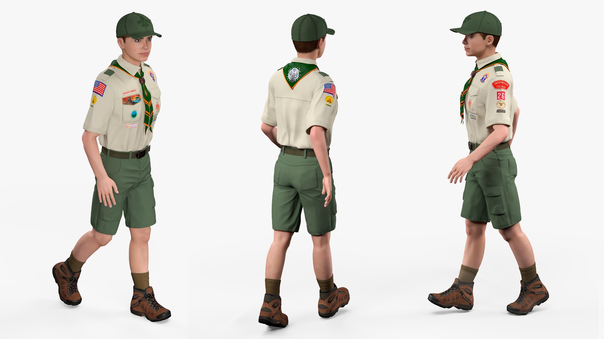 Boy Scout in Uniform Rigged for Cinema 4D 3D model preview