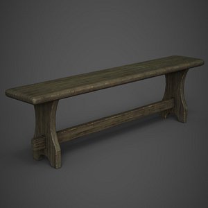 3D old wooden bench model