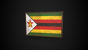 3D model Old Picture Frame With Zimbabwe  Flag - Game Ready PBR Low-poly 3D Model